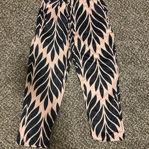 Leaf Patterned Pants in Navy and Pink